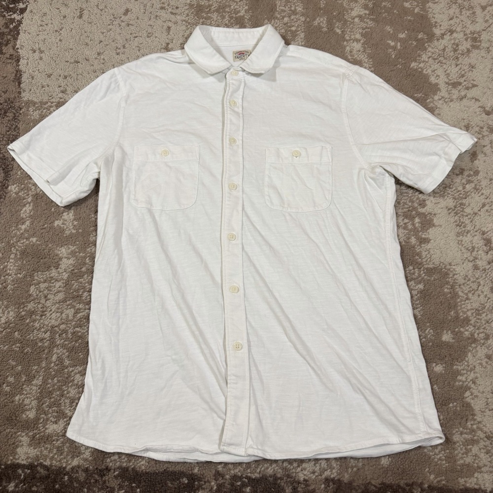 Faherty Shirt Mens Large Sunwashed Solid White Pockets Organic Beach Summer